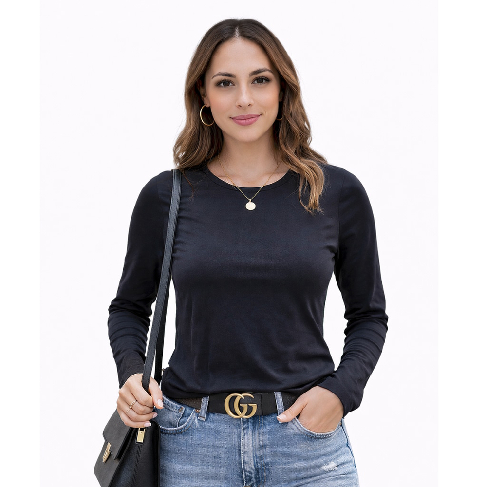 Women’s “Hannah” Long-Sleeve Fitted T-Shirt – The Drop – Black – Size M – NWT